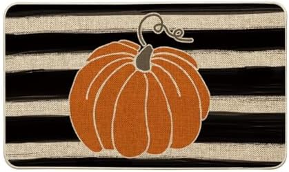 Artoid Mode Watercolor Stripes Pumpkin Decorative Doormat, Fall S...