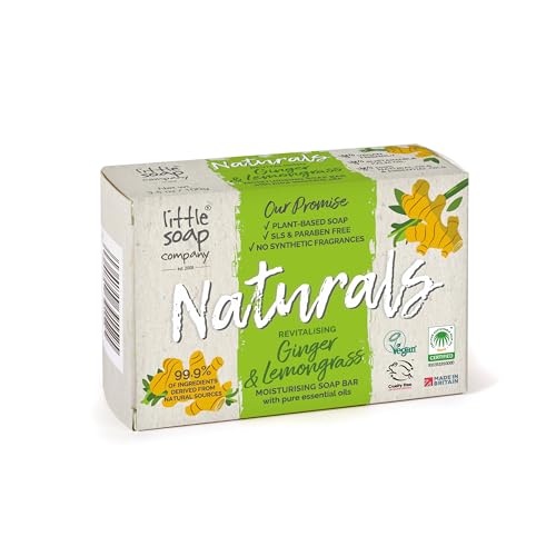 Little Soap Company Natural Range - Ginger & Lemongrass Bar Soap (100g) | Vegan, Cruelty Free & Eco Friendly, Hand, Face & Body Soap | No SLS and Parabens | Antibacterial with Cleansing Essential Oils