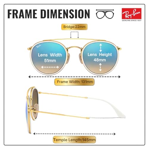 Image of Ray-Ban RB3647N ROUND DOUBLE BRIDGE Round Shaped Sunglasses for Men & Women with Official RAYBAN Eyewear Kit