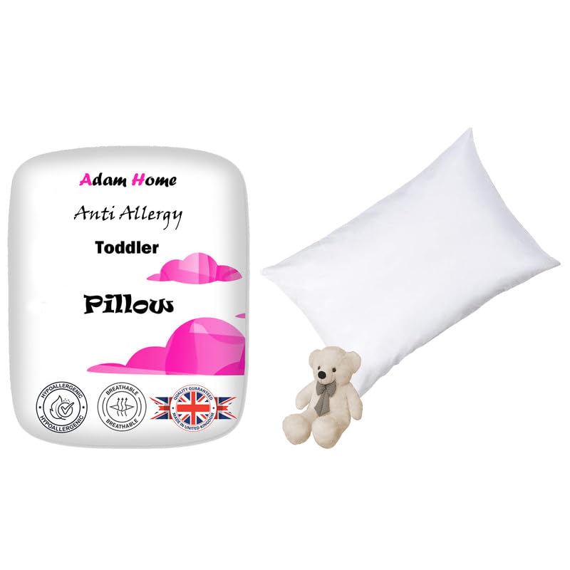 Adam Home Toddlers Cot Bed Pillow 100% Cotton Anti-Allergy Lightweight Sleeping Pillow for Children Kids, Newborn, Babies Hypoallergenic and Machine Washable 40x60 cm