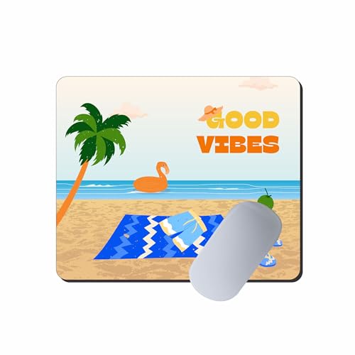 Image of Good Vibes Mouse Pad 9 x 7.5 Inch - Beach Theme Desk Mousepad with Non-Slip Rubber Base for Office, Home & Study