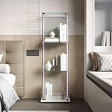 ZSSWSS Vitrine aus Glas mit LED, Ausstellungsvitrine mit 3 Glasablagen, moderne Vitrine für Wohnzimmer mit 1 Tür und Schloss, Vitrine für Sammler (Weiß, 3 Etagen 1 Tür+LED-B)