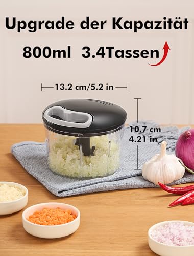 GDL Zwiebelschneider, 800ML Zwiebel Zerkleinerer mit Edelstahlklingen, Multizerkleinerer Gemüseschneider für Gemüse, Obst, Nüsse, Knoblauch, Babynahrung. (Schwarz) 5
