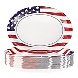50Pcs Patriotic Oval Paper Plates 10' X 12' Large Heavy Duty American Flag Red Blue and White Plates 4th/Fourth of July Dessert Platters for President Election Memorial Independence Day Supplies
