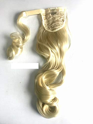 24" Wrap-on Clip in Wavy Ponytail Extensions Light/Bleach Blonde Heat