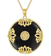 HPQQ Jade Lotus Necklace for Women 14k Gold Plated Sterling Silver Lotus/Sunflower/Rose/Mushroom ...