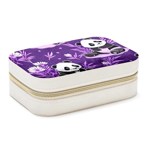 Boîte à bijoux panda mignon sur violet grand format avec compartiments bagues - 2