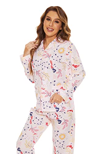 GLOBAL Women Cotton Pajamas Long Sleeve PJs Button Down Sleepwear S-3XL2