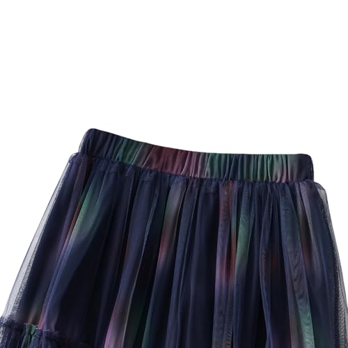 Tulle Skirts for Women Midi Long Gradient Tie-Dye Print Fairy Skirt Tutu A-Line Mesh Layered High Elastic Waist Skirts2