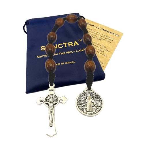 Pocket Rosary, Handmade and Blessed in the Holy Land, Prayer Beads with Saints Medal and Cross/Crucifix, Gift Pouch and Certificate of Authenticity
