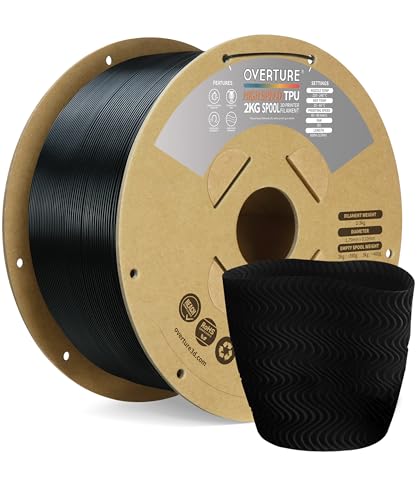 OVERTURE Filamento de TPU de alta velocidad de 1.75 mm, rollo de TPU flexible 95A, filamento de impresora 3D, 2 kg, 1 carrete (4.4 libras), precisión dimensional +/- 0.02 mm (HS TPU negro, 2 kg, 1