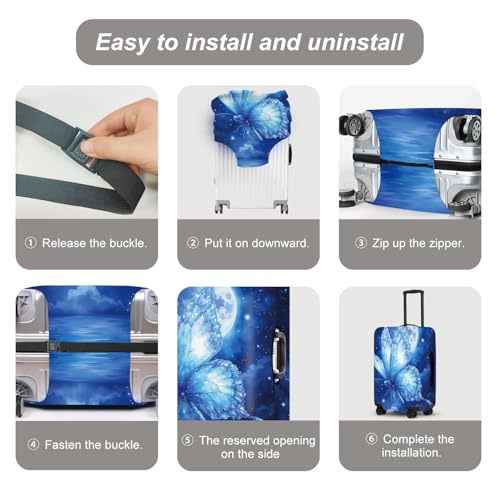Image of Mystical Moonlight Butterfly Suitcase Cover, Luggage Protector Elastic Fit 18-32 Inch Bags, Unique Gifts for Fantasy Fans