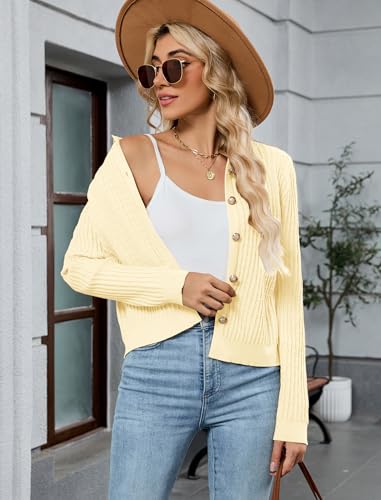 ZAFUL Womens Cable Knit Cardigan Sweater Casual Long Sleeve Open Front Button Down Cardigan Lapel Neck Cropped Sweater3