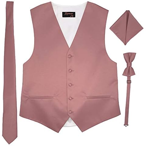 Spencer J's Men’s Formal Tuxedo Suit Vest Tie Bowtie and Pocket Square 4 Peace Set Verity of Colors (L (Coat Size 42-45), Rose Gold) Cover