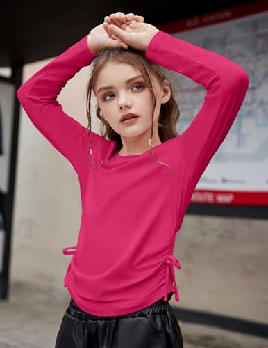 Image of Arshiner Girls Long Sleeve Shirts Ruched Knot Side Tunic Blouse Tee Tops