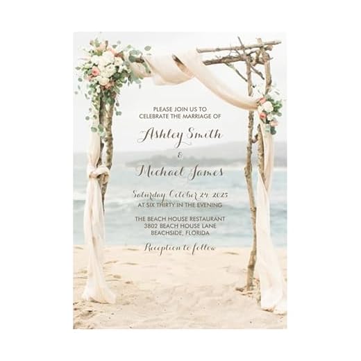 Beach Arbor Wedding Invitations Destination Beach Wedding with RSVP Option Quantity of 50