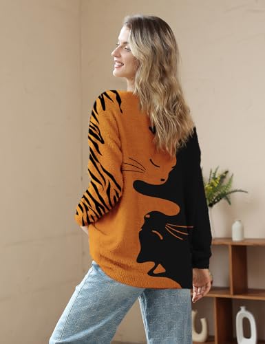 Image of YESNO Women Christmas Sweater Graphic Printed Oversized Pullover Sweaters Casual Loose Knit Tops S01
