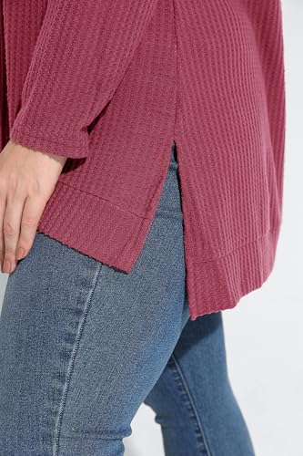 Image of RITERA Women's Plus Size Waffle Tops Long Sleeve Turtleneck Sweater Shirts Knit Tunic Oversized Casual Pullover Blouse XL-5XL