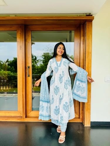 Image of GoSriKi Women's Rayon Blend Anarkali Printed Kurta with Pant & Dupatta