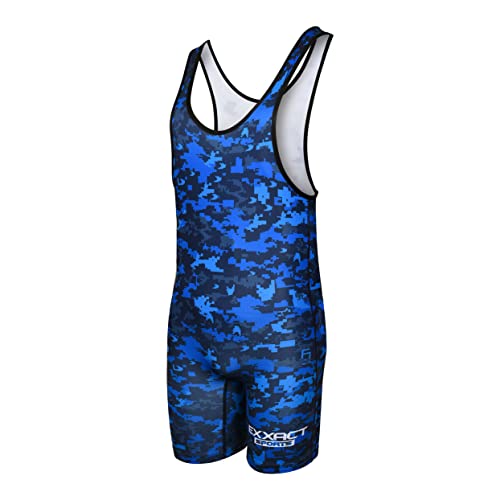 Exxact Sports Digital Camouflage Wrestling Singlet For Mma, Powerlifting Singlet Youth Wrestling Singlet Men For Training (Youth Large, Blue Camo) #TOP2