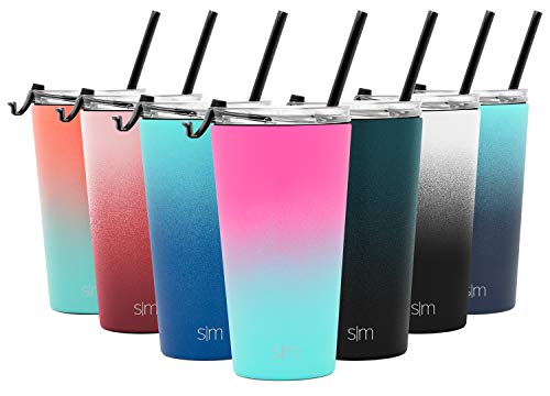 Simple Modern Classic Insulated Tumbler with Clear Lid - Stainless Steel Water Bottle Iced Coffee Travel Mug Cup 16oz (470ml) Ombre: Sorbet