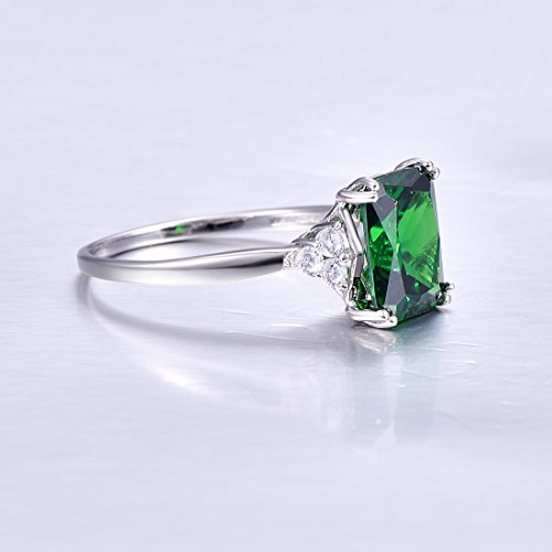 Engagement Rings for Women, 925 Sterling Silver Ring, 8x10mm Simulated Emerald Promise Rings for Her4