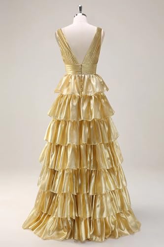 Tiered Ruffle Prom Dresses for Women Long Slit Tulle Formal Evening Dress with Bow2