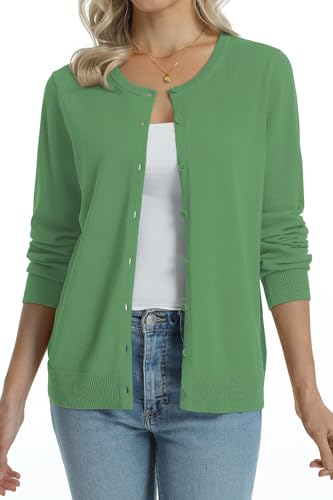 Image of QUALFORT Women's 100% Cotton Lightweight Cardigans Long Sleeve Knitted Button Down Sweater