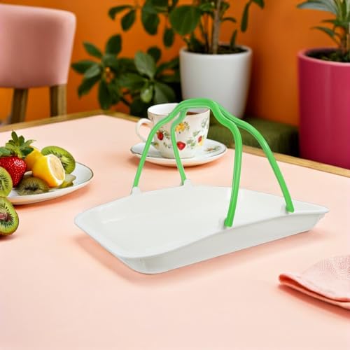 Bandeja de ensaladas y postres de plástico verde rectangular con asa 7