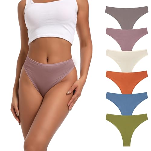 Image of High Waist Thong Women Ribbed Cotton Panties S-4XL Pack 6 | Auithery High Waist Thong Underwear Women Ribbed Cotton Tummy Control Thongs Panties Size S-4XL Pack 6
