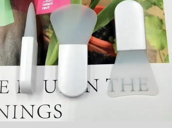 Miniatura 4 de ZA&OL 3 modelos diferentes de Cepillos aplicador cosmético de base de arcilla líquida Facial, vegano blanco de 2.4 in de silicona corto. Mini
