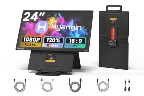 Hyangin 2025 Upgraded 24 Inch Large Portable Monitor for Laptop,1080P FHD 100Hz Portable Screen,120% sRGB IPS Portable Second Monitor with Adjustable Stand for Laptop, MacBook, Phones