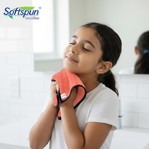 Image of SOFTSPUN Microfiber Baby Hand & Face Wipes 280 GSM 20x30 Cms 4 Piece Towel Set Peach Colour! Super Soft & Comfortable for Newborn Baby and Kids Quick Drying Ultra Absorbent in Small Size.