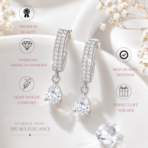 Image of Nilu's Collection 18k Rose Gold Plated Clip On Hoop Earrings, Stylish Women Earrings, Fancy Zircon Copper Bali Earrings for Women and Girls (Drop design)