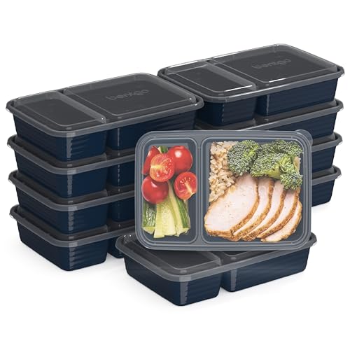 Image of Bentgo Prep - 20-Piece 2-Compartment Reusable Meal Prep Containers with Lids, PFAS & BPA Free Materials, Durable, Microwave, Freezer, & Dishwasher Safe To Go Food Storage (Navy Blue)