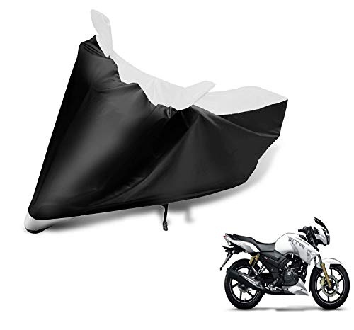 Image of Auto Hub Bike Cover Compatible with TVS Apache RTR 180 with Mirror Pocket, Dustproof, Heat Resistant, Triple Stitched, Apache 180 Bike Cover- Black, White