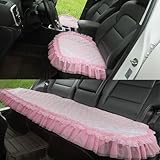 MINGZAIQIPEI Soft Fluffy Auto Seat Cover Lace Auto Front & Back Seat Pad Car Seat Cover Protector Cushion Soft Warm for Mat Universal Fit (Pink,3PCS Front and Rear Seat Cushions)