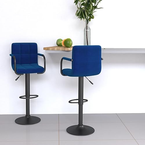 Frdhee Lot de 2 tabourets de bar - En tissu bleu - Pour bar, îlot de cuisine, bistro
