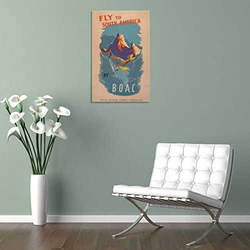 Vintage Retro Flight to South America Canvas Wall Art #TOP10