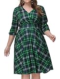 Women 50s Style Dresses Plus Size Gothic Halloween Goth Gingham Dress Green 24W 5X