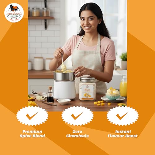 Image of Kamdhenu Gauveda Mango Ice Cream Mix Powder 150g - Instant Homemade Mango Ice Cream Premix | No Machine Needed | Eggless & 100% Vegetarian | Makes 500ml+ Mango Kulfi, Milkshake & Frozen Dessert