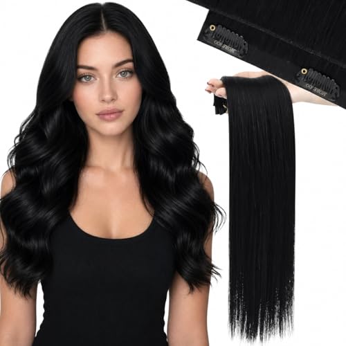 Moresoo Seamless Clip in Hair Extensions Jet Black Genius Clip