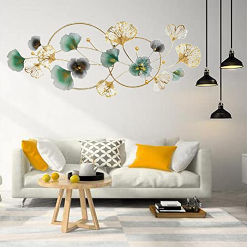 Kileli Home Metal Wall Decor, 48" X 20" 3D Golden Ginkgo Leaf Wall Hanging Decor With Frame, Golden Metal Art Wall Sculpture For Living Room, Office, Study #TOP4