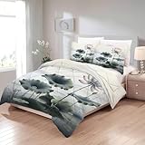 Couette 220x240 Lotus - Couette Imprimée Style Japonais - Couette 2 Personnes...