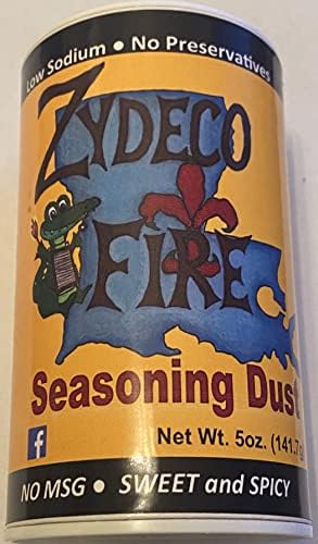 Zydeco Fire Cajun Seasoning Dust, 5 Ounce Canister (No MSG, Very Low Sodium Blend - All Natural Ingredients)