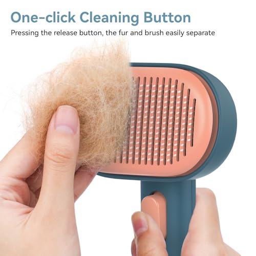 Aumuca Self-Cleaning Shedding Brush for Dogs & Cats, Gentle Deshedding Tool for Long & Short Hair Pets, Easy Hair Removal Grooming Brush for Puppies