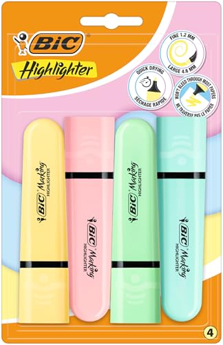Marking Flat Higlighter Pastel Fosforlu Kalem 4'lü Blister, 4 Pastel Renk (Sarı, Mavi, Pembe, Yeşil), Su Bazlı, Hızlı Kuruyan Mürekkep