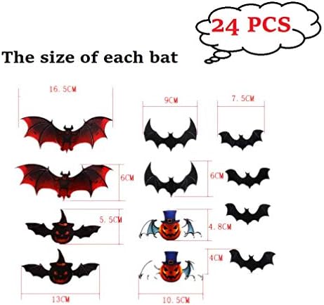 Amaonm 24pcs 3D Art DIY Bat Decor Wall Stickers Decals Halloween Decoration Wall Sticker Nursery Decoration Removable Black Bats Wall Art Decor for Kids Room Party Bedroom Living Room Decor 4 Style
