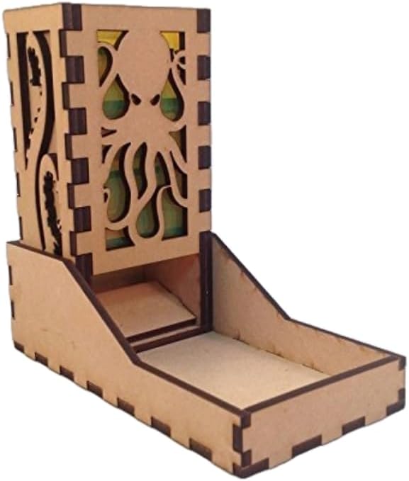 Cthulhu Mini Dice Tower v1 Neon Yellow Acrylic Window Laser Cut MDF Unique Gift