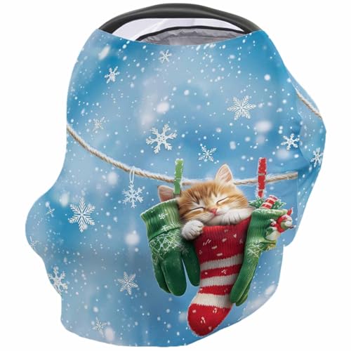 Nursing Cover for Breastfeeding Scarf, Blue Ombre Red Santa Sock Snowflakes Baby Car Covers Super Soft Multi Use for Canopy Shopping Cart Cover Blanket Stroller Cover